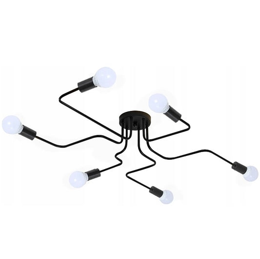 Lampa sufitowa czarna AGARO 6 żyrandol pająk