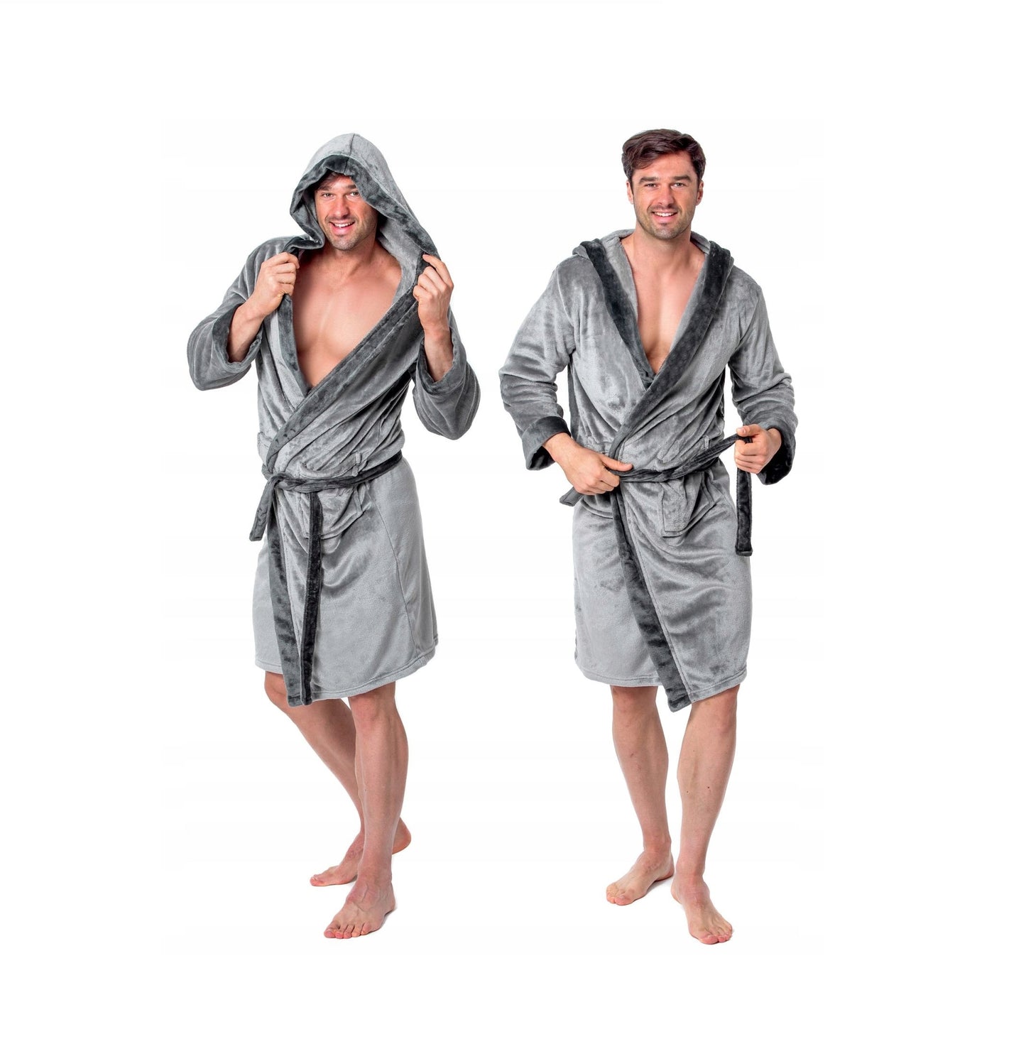 Szlafrok męski COMFORT szary z kapturem M L